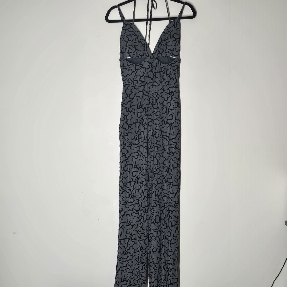 Motel Mesh Velvet Halter Jumpsuit Womens Medium Rib Cutout Retro Indie